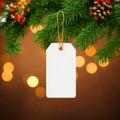 Holiday Gift Label Pine Bough Festive Bokeh Background Royalty Free Stock Photo