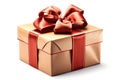 Holiday gift present box wrapped of craft paper with red ribbon bow. Royalty Free Stock Photo