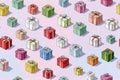 Holiday gift. Seamless pattern. Bright gift boxes. Hand drawn. Minimalist style Royalty Free Stock Photo