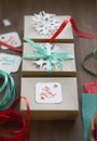 Holiday gift wrapping, gift box, packaging process, packaging materials Royalty Free Stock Photo