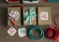 Holiday gift wrapping, packaging process, packaging materials