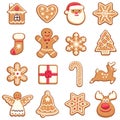 Holiday gingerbread cookie. Cookie in different shape with colored icing. New year and xmas celebration