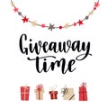 Holiday giveaway. Modern style lettering and hand drawn winter celebration elements.