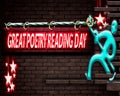 Holiday Great Poetry Reading Day, Neon Text Effect on Bricks Background Royalty Free Stock Photo