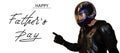 Holiday greeting card for Father`s Day with a motorcyclist in a helmet with text - Happy Father`s Day