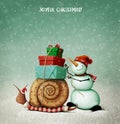 Christmas Snail, Snowman and gifts.