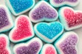 Holiday gummy candy, red-and-blue hearts, sour sweets