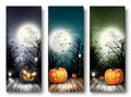 Holiday Halloween Banners with Pumpkins and Moon. Royalty Free Stock Photo