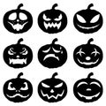 Halloween faces pumpkin icon set.