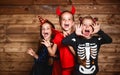 Holiday halloween. Funny group children in carnival costumes