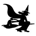 Holiday Halloween, Witch on a broom, silhouette on a white