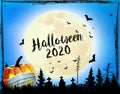 Holiday  Hallowen Spooky background with pumpkin wearing medical face mask. Halloween facial mask as a symbol for disease control Royalty Free Stock Photo