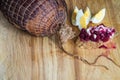 Holiday ham with fresh crusty bread , eggs and condiments Royalty Free Stock Photo