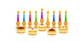 Holiday of Hanukkah, burning candles and doughnuts