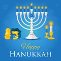 Holiday of Hanukkah web banner. Jewish symbols for celebration o
