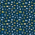 Holiday of Hanukkah web banner seamless pattern. Jewish symbols