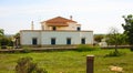 Holiday home for tourists in the balearics under construction typical cubic square villa of ibiza and formentera in the middle of Royalty Free Stock Photo