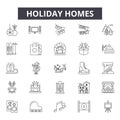 Holiday homes line icons for web and mobile design. Editable stroke signs. Holiday homes outline concept illustrations