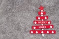 Holiday Hours sign red wood Christmas tree border with gray plush