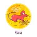 Holiday icon with red mouse and graphic elements in color circle. Thin line flat design. Royalty Free Stock Photo