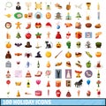 100 holiday icons set, cartoon style Royalty Free Stock Photo