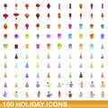 100 holiday icons set, cartoon style Royalty Free Stock Photo