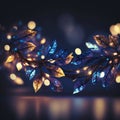 Holiday illumination and decoration concept - christmas garland bokeh lights over
