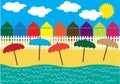 Holiday illustration with beach and small houses Royalty Free Stock Photo