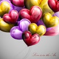 Holiday illustration of flying bunch of balloon hearts Royalty Free Stock Photo