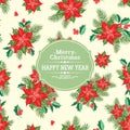 Holiday invitation card with poinsettia floral background. Royalty Free Stock Photo