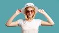 Holiday journey summer look happy woman hat Royalty Free Stock Photo