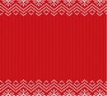 Holiday knitted red ornament design with empty space for text. Christmas seamless pattern.