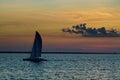 Holiday lifestyle landscape with skyline yacht sailing against sunset sailboat tourism maritime evening walk Royalty Free Stock Photo