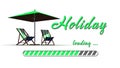 Holiday loading greeting card with sun chairs and umbrella - green lettering and loading bar on white background Royalty Free Stock Photo