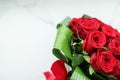 Holiday love present on Valentines Day, luxury bouquet of red roses