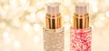 Holiday make-up base gel, serum emulsion, lotion bottle and golden glitter, luxury skin and body care cosmetics for beauty brand Royalty Free Stock Photo