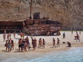 Rusted Shipwreck on Yellow Sand Navagio Beach, Zakynthos, Greece