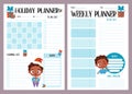 Holiday male planner set. Organizer, month calendar, weekly plan, to-do, shopping list, habit tracker and notes with
