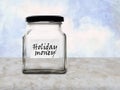 Holiday money savings pot, jar empty. Royalty Free Stock Photo