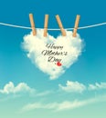 Holiday mother day background with cloud on rope. Royalty Free Stock Photo