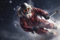 holiday mountain snowboarder snow santa christmas winter ski skier sport. Generative AI.