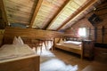 Holiday in the mountains: Rustic old wooden interior of a cabin or alpine hut Royalty Free Stock Photo