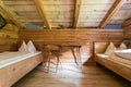 Holiday in the mountains: Rustic old wooden interior of a cabin or alpine hut Royalty Free Stock Photo