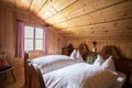 Holiday in the mountains: Rustic old wooden interior of a cabin or alpine hut Royalty Free Stock Photo