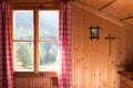 Holiday in the mountains: Rustic old wooden interior of a cabin or hut Royalty Free Stock Photo