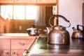 Holiday in the mountains: Rustic old wooden interior of a cabin or hut Royalty Free Stock Photo