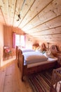 Holiday in the mountains: Rustic old wooden interior of a cabin or hut