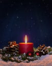 Holiday Night Scene With Burning Candle