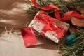 Holiday package wrapped with eco friendly craft paper and tied with twine.