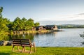 Holiday park with wooden lodges. Royalty Free Stock Photo